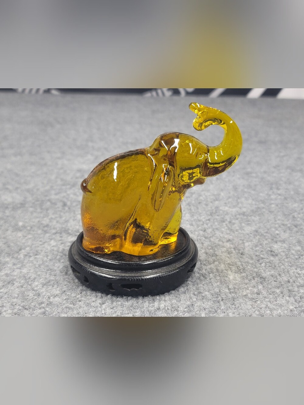 Vintage Amber Glass Elephant Trunk Up Good Luck